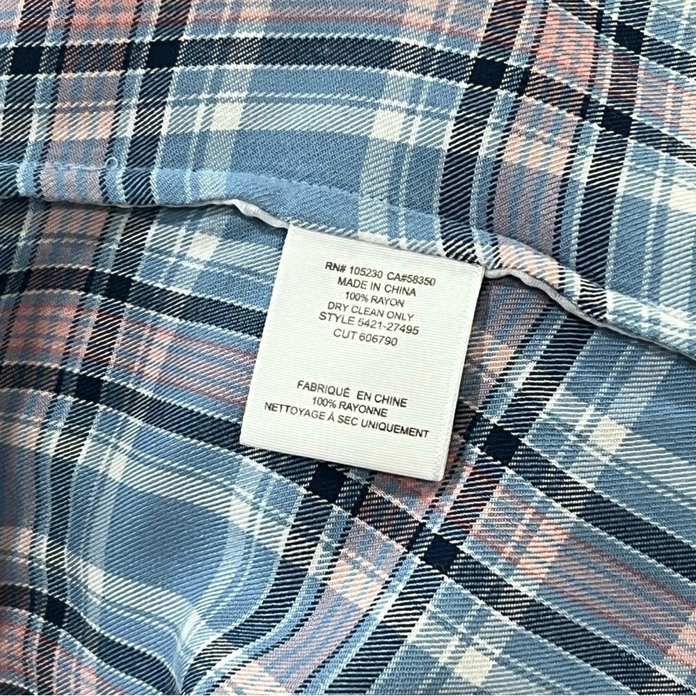 Women’s Dane Blue Plaid V-Neck Soft Joie Button Up Long Sleeve Blouse Size M - Picture 9 of 10